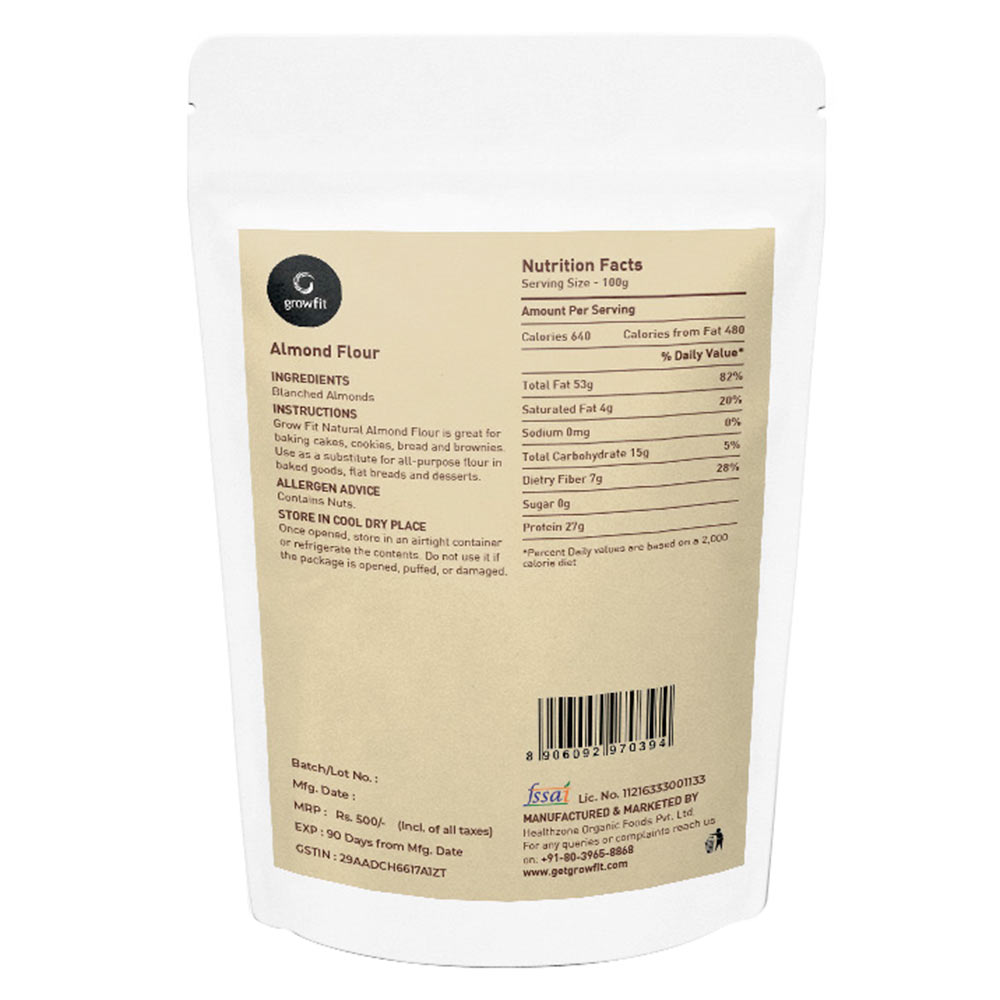 nutritioninfo - GrowFit 100% Natural Almond Flour without Skin,  Unflavoured  200 g 