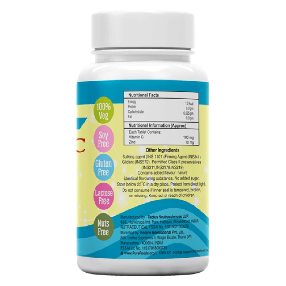 nutritioninfo - PureFoods Vitamin C + Zinc,  30 chewable tablet(s)  Unflavoured 