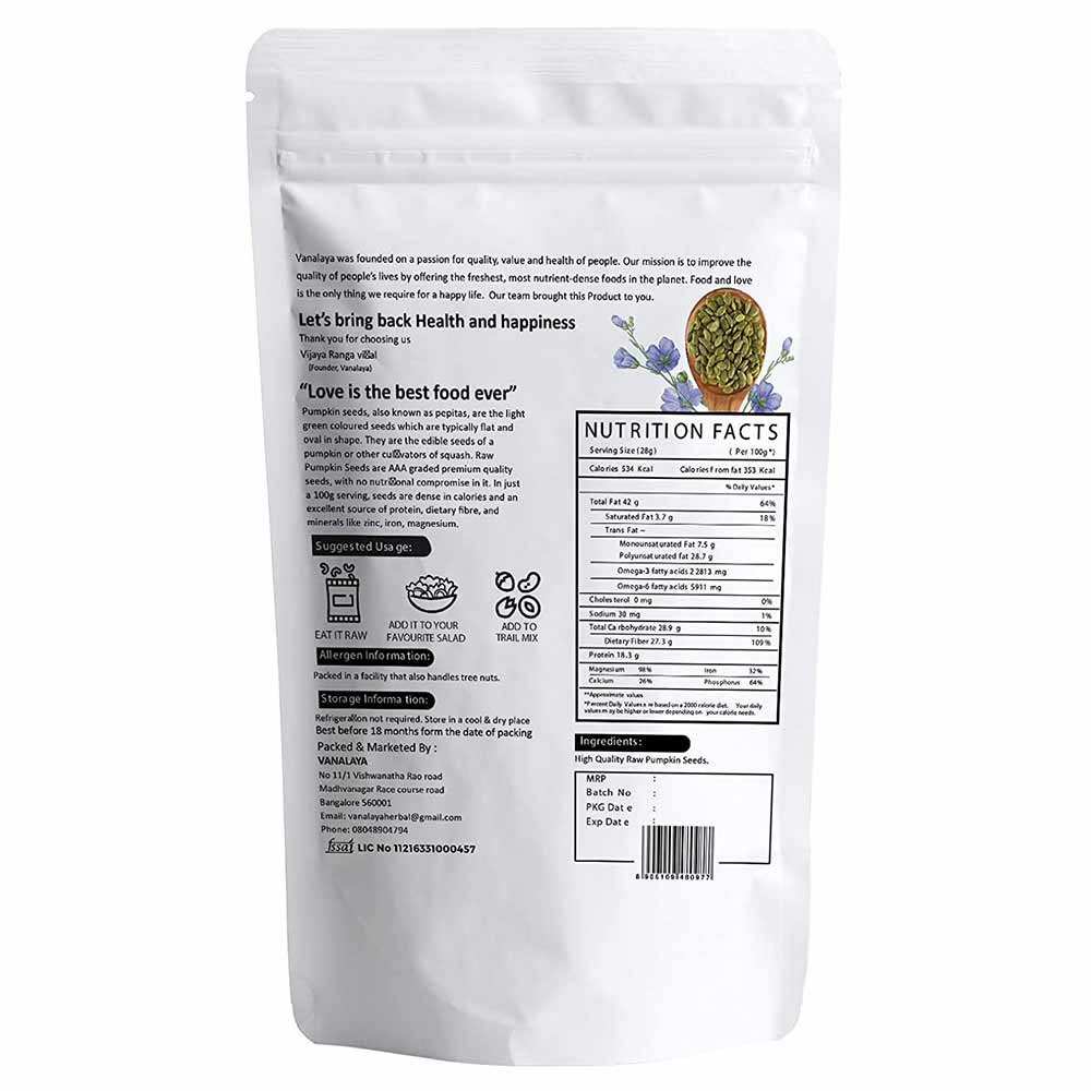 supplementinfo - Vanalaya Pumpkin Seeds,  Unflavoured  500 g 