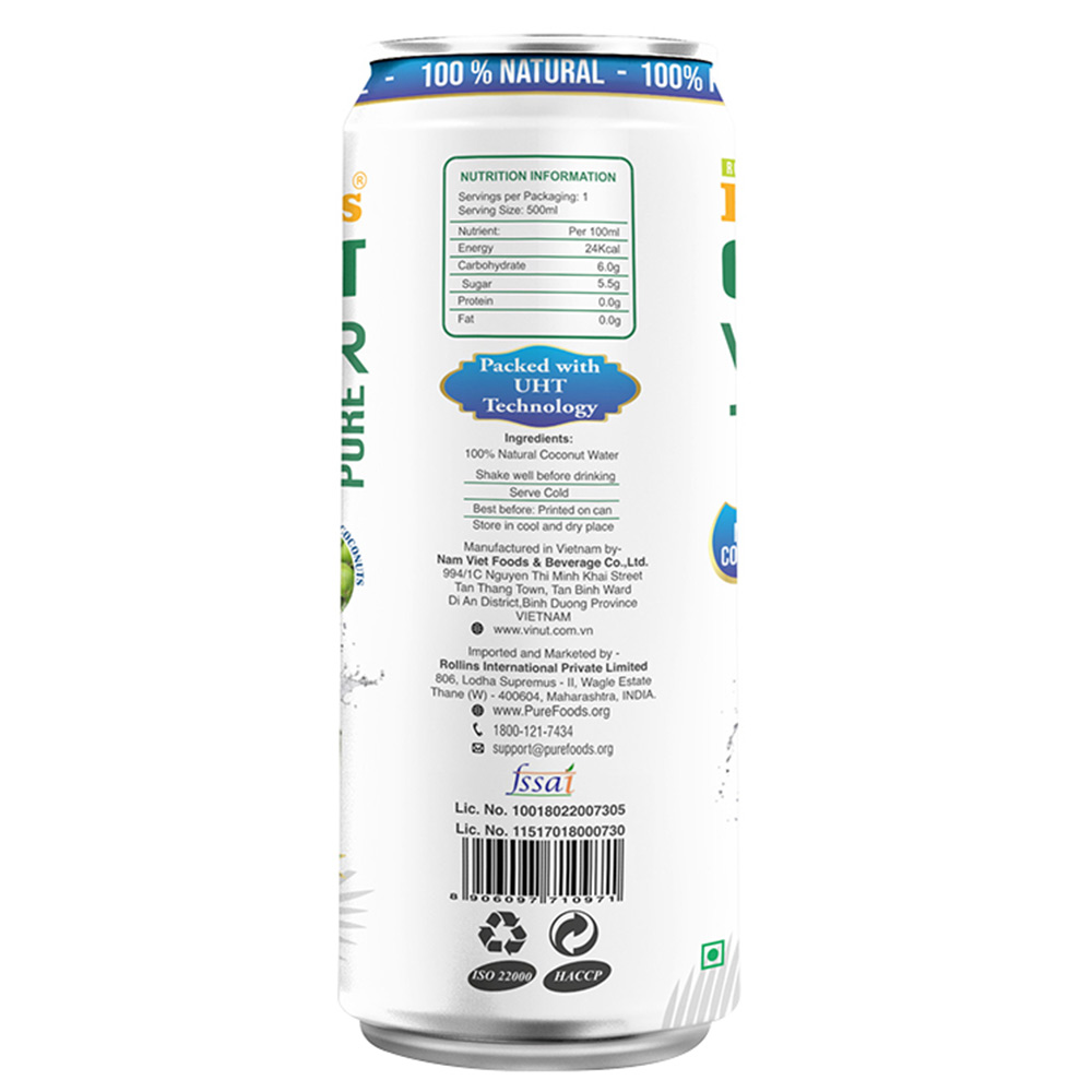 nutritioninfo - PureFoods 100% Pure Tender Coconut Water,  Natural  320 ml 