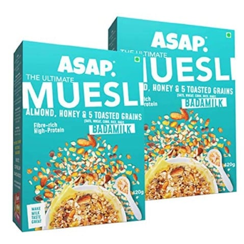 1 - ASAP Ultimate Breakfast Multigrain Muesli (Pack of 2), 420 g BADAMILK (Almond Honey & 5 Toasted Grains)