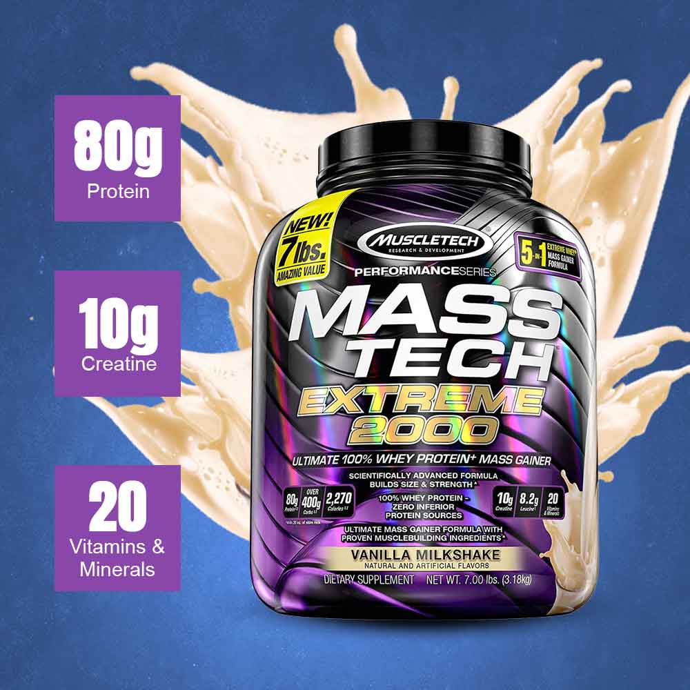 3 - MuscleTech Mass Tech Extreme 2000,  7 lb  Vanilla Milkshake 