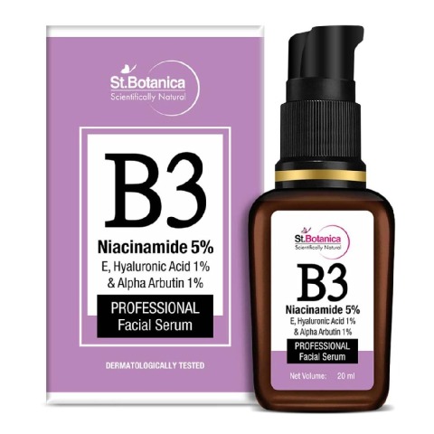 1 - St.Botanica B3 Niacinamide 5%, E, Hyaluronic Acid 1% & Alpha Arbutin 1% Professional Facial Serum,  20 ml  for All Skin Type 