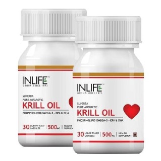 INLIFE Krill Oil Omega 3 (500 mg) Pack of 2, 30 capsules