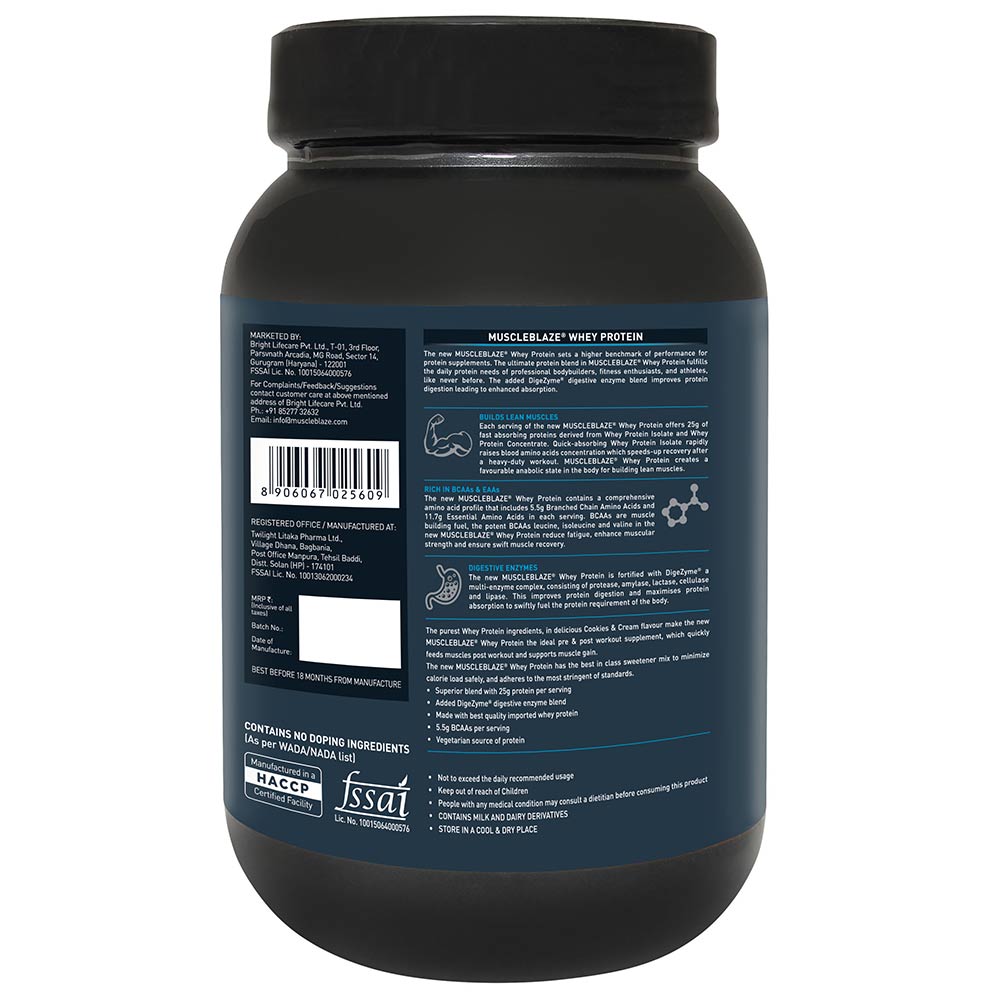 MuscleBlaze Whey Protein 2.2 lb Cookies and Cream - Pack of 2