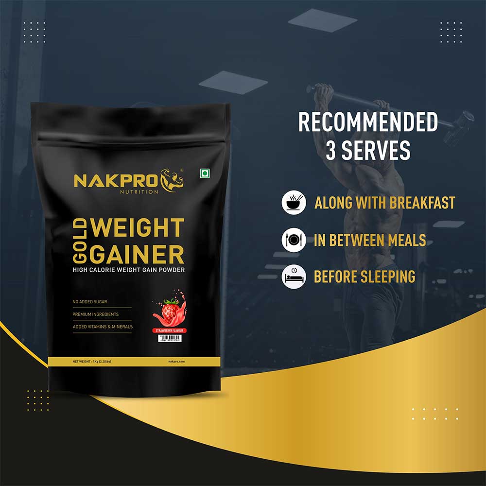 5 - Nakpro Gold Weight Gainer,  2.2 lb  Strawberry (Pack of 3) 