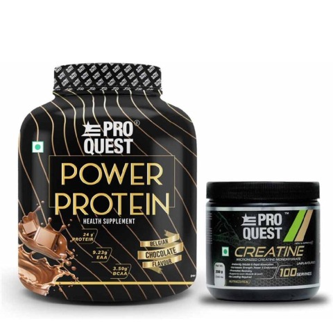 1 - Proquest Power Protein 4.4lb & Creatine Monohydrate 0.55lb Combo, 2 Piece(s)/Pack Belgian Chocolate & Unflavoured