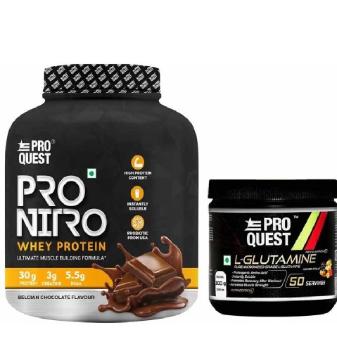 1 - Proquest Pro Nitro Whey Protein 4.4lb & L-Glutamine 0.66lb Combo,  2 Piece(s)/Pack  Belgian Chocolate & Mix Fruit 