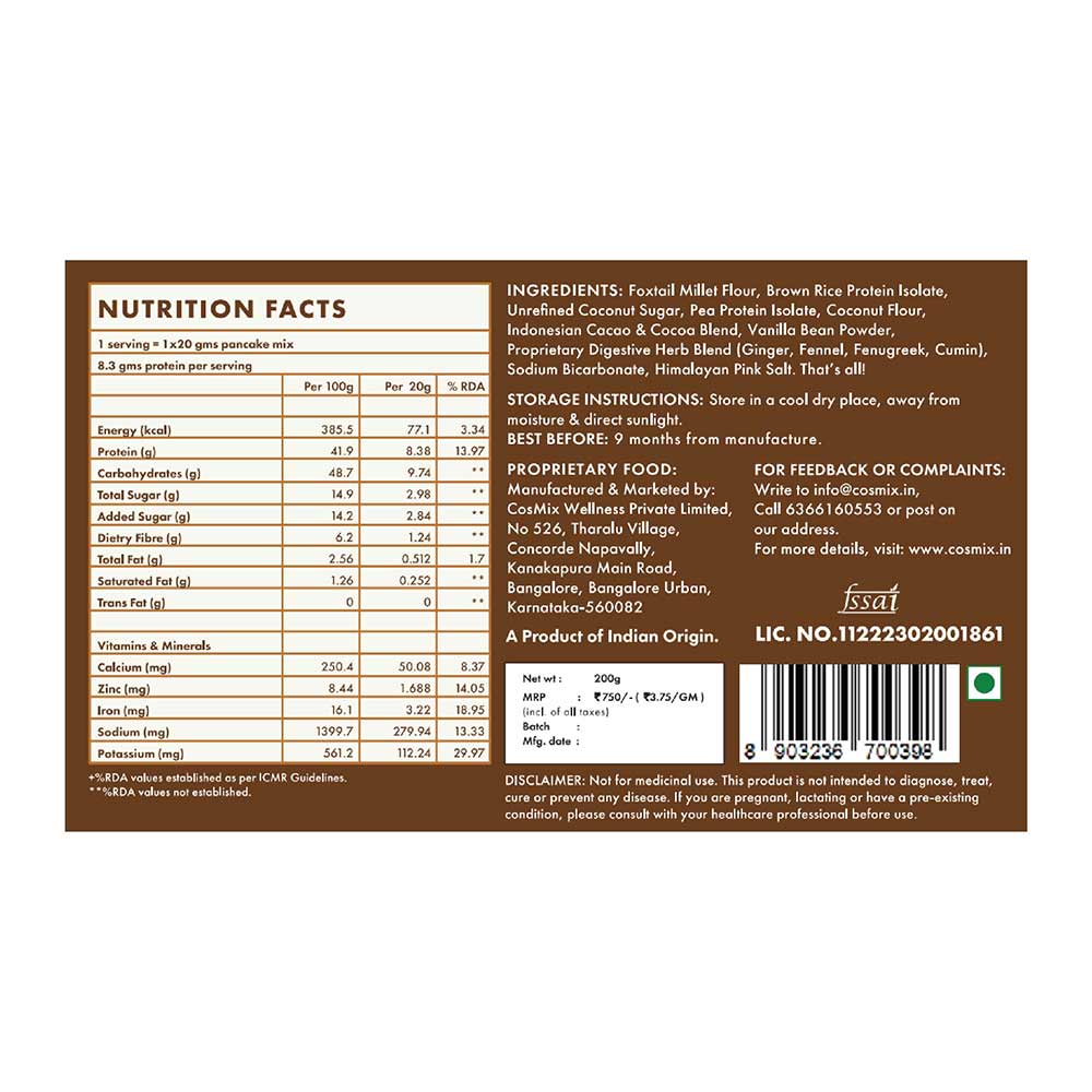 3 - Cosmix No Nonsense Plant Protein Pancake Mix,  Chocolate Cake  200 g 