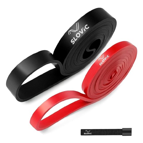 1 - SLOVIC Fitness Resistance Band 42 inch Loop with Door Anchors, Black & Red (Set of 2) Free Size