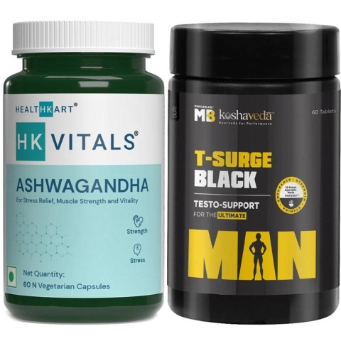 MuscleBlaze T-Surge Black & HealthKart Ashwagandha 60 tabs Combo