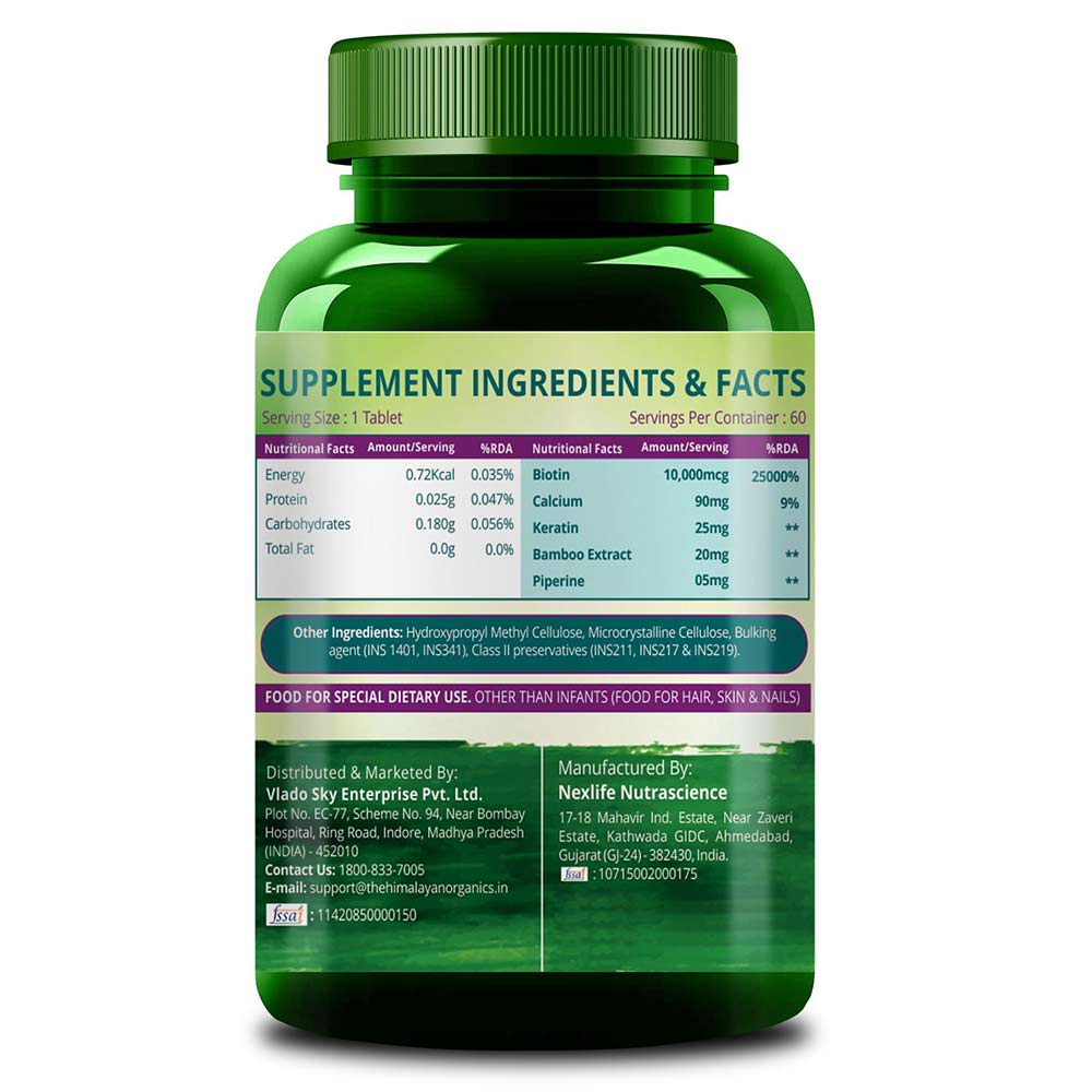 3 - Himalayan Organics Biotin 1000 mcg - Keratin + Piperine,  60 tablet(s)  Unflavoured 