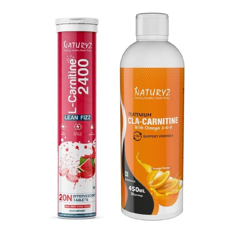 1 - Naturyz L-Carnitine 2400 20 Tablets & Platinum CLA-Carnitine 450ml Como,  2 Piece(s)/Pack  Water Melon Masala & Orange 