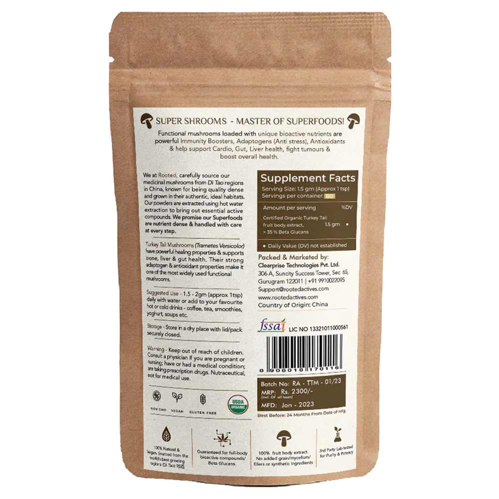 1 - Rooted Active Naturals Turkey Tail Organic Mushroom Extract,  120 g 