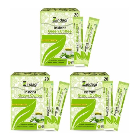 1 - Zindagi Instant Green Coffee (Pack of 3),  20 sachets/pack 