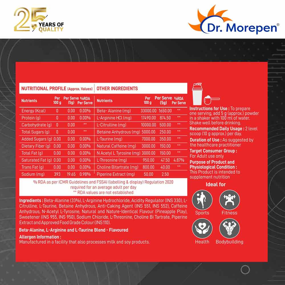 4 - Dr. Morepen Muscle Food Pre Workout,  0.55 lb  Pineapple Play 