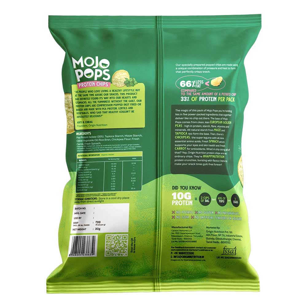 2 - Origin Nutrition Mojo Pops Protein Chips,  30 g  Pudina Chutney (Pack of 6) 