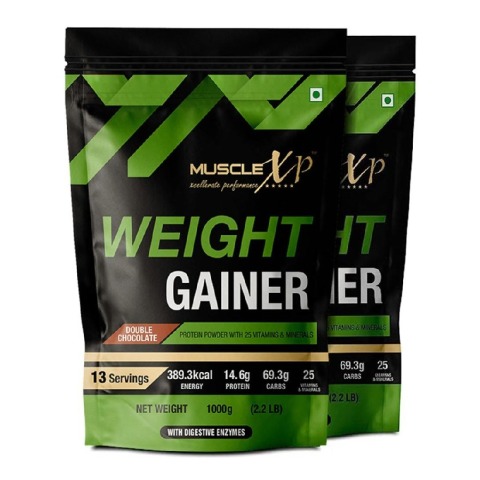 1 - MuscleXP Weight Gainer with Digestive Enzymes,  2.2 lb  Double Chocolate Pack of 2 
