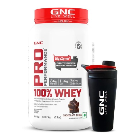 1 - GNC Pro Performance 100% Whey Protein & Steel Shaker 700 ml Combo,  2 lb  Chocolate Fudge 