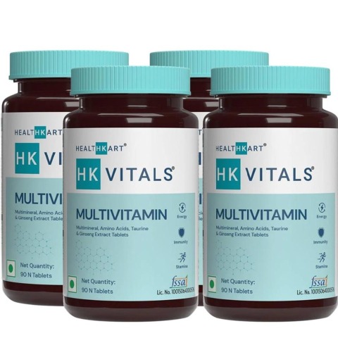HealthKart HK Vitals Multivitamin with Multimineral,Taurine & Ginseng Extract, 90 tablet(s) Unflavoured - Pack Of 4