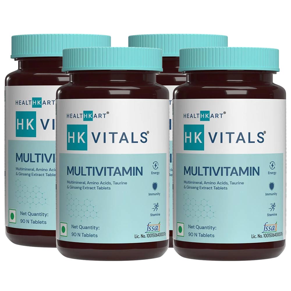 HealthKart HK Vitals Multivitamin with Multimineral,Taurine & Ginseng Extract, 90 tablet(s) Unflavoured - Pack Of 4