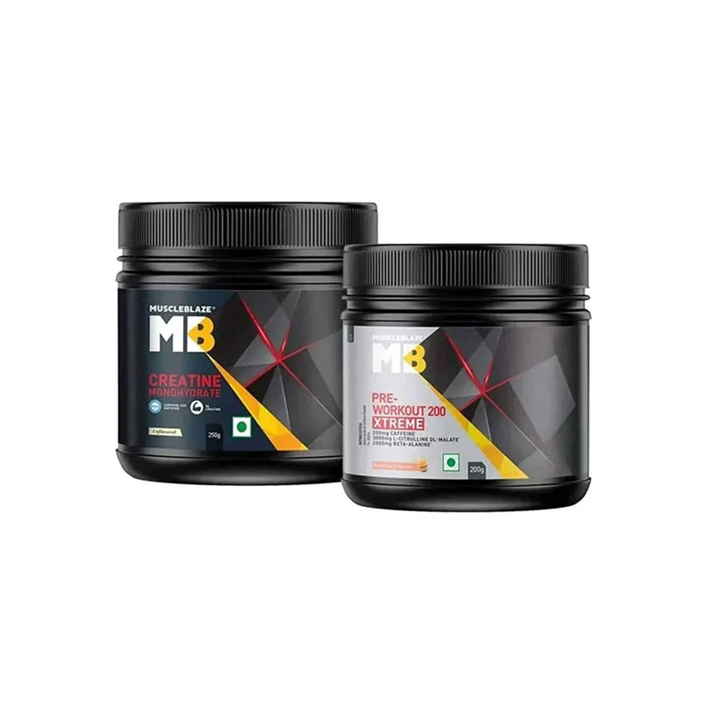 MuscleBlaze PRE Workout 200 Xtreme 0.44 lb & Creatine Monohydrate 0.55 lb Combo