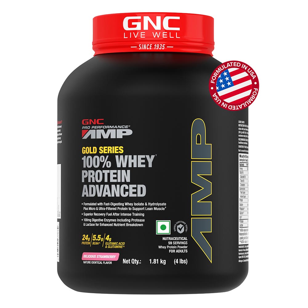 1 - GNC Amp Gold Series 100% Whey Protein Advanced,  4 lb  Delicious Strawberry 