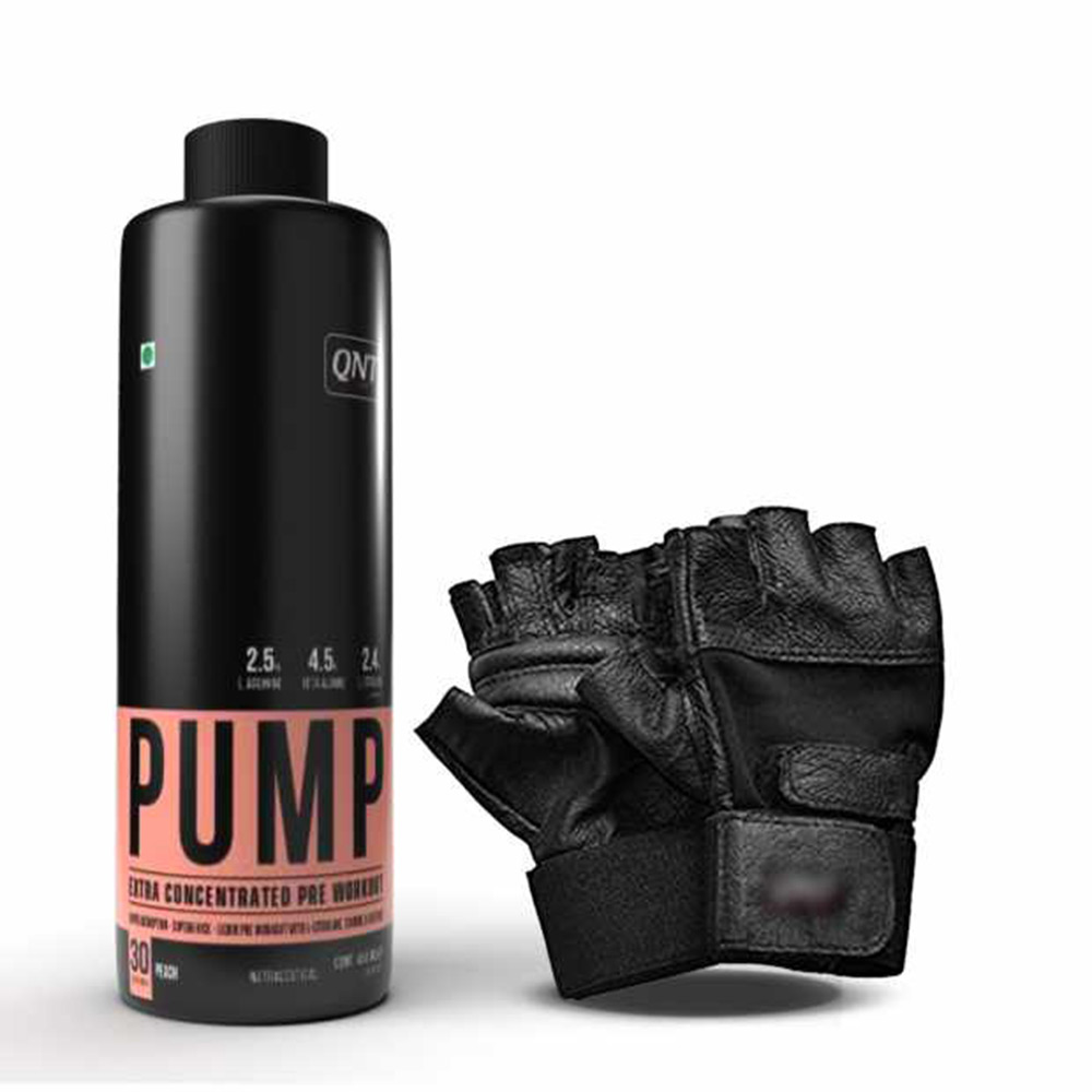 1 - QNT Pump Extra Concentrated Liquid Pre- Workout,  450 ml  Peach (+ Gym Gloves Free) 