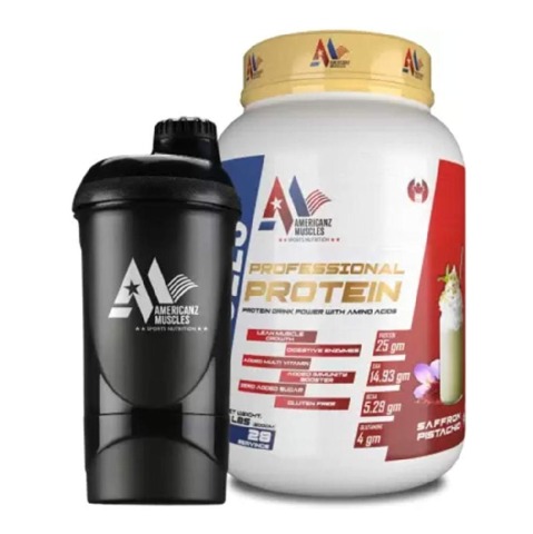 1 - Americanz Muscles Professional Protein,  2 lb  Saffron Pistachio with Free Shaker 