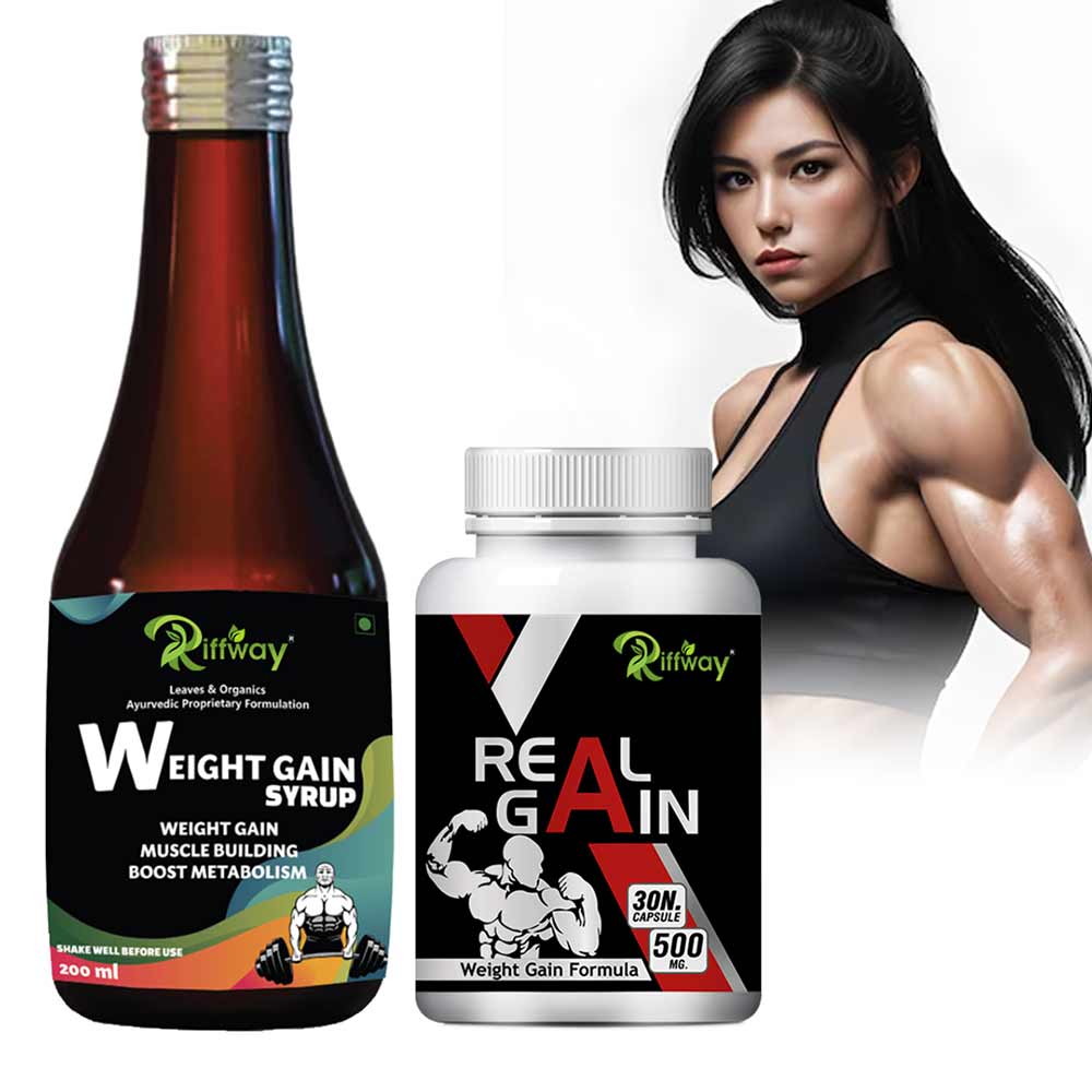5 - Riffway Weight Gain Syrup 200 ml & Real Gain 30 Capsules Combo,  2 Piece(s)/Pack  Unflavoured 