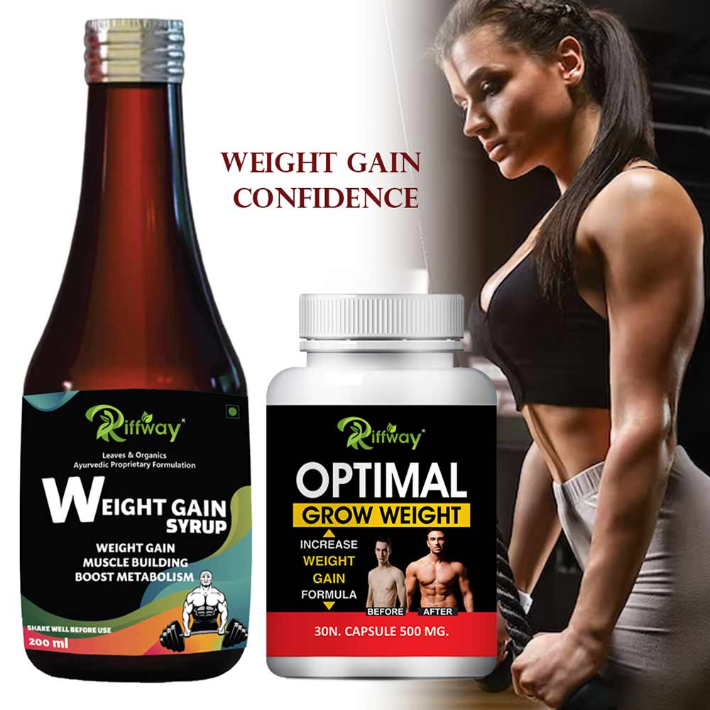6 - Riffway Weight Gain Syrup 200 ml & Optimal Grow Weight 30 Capsules Combo,  2 Piece(s)/Pack  Unflavoured 