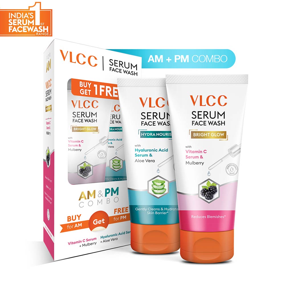 2 - VLCC Bright Glow & Hydra Nourish Serum Face Wash AM & PM Combo,  150 ml  with Mulberry & Aloe Vera 