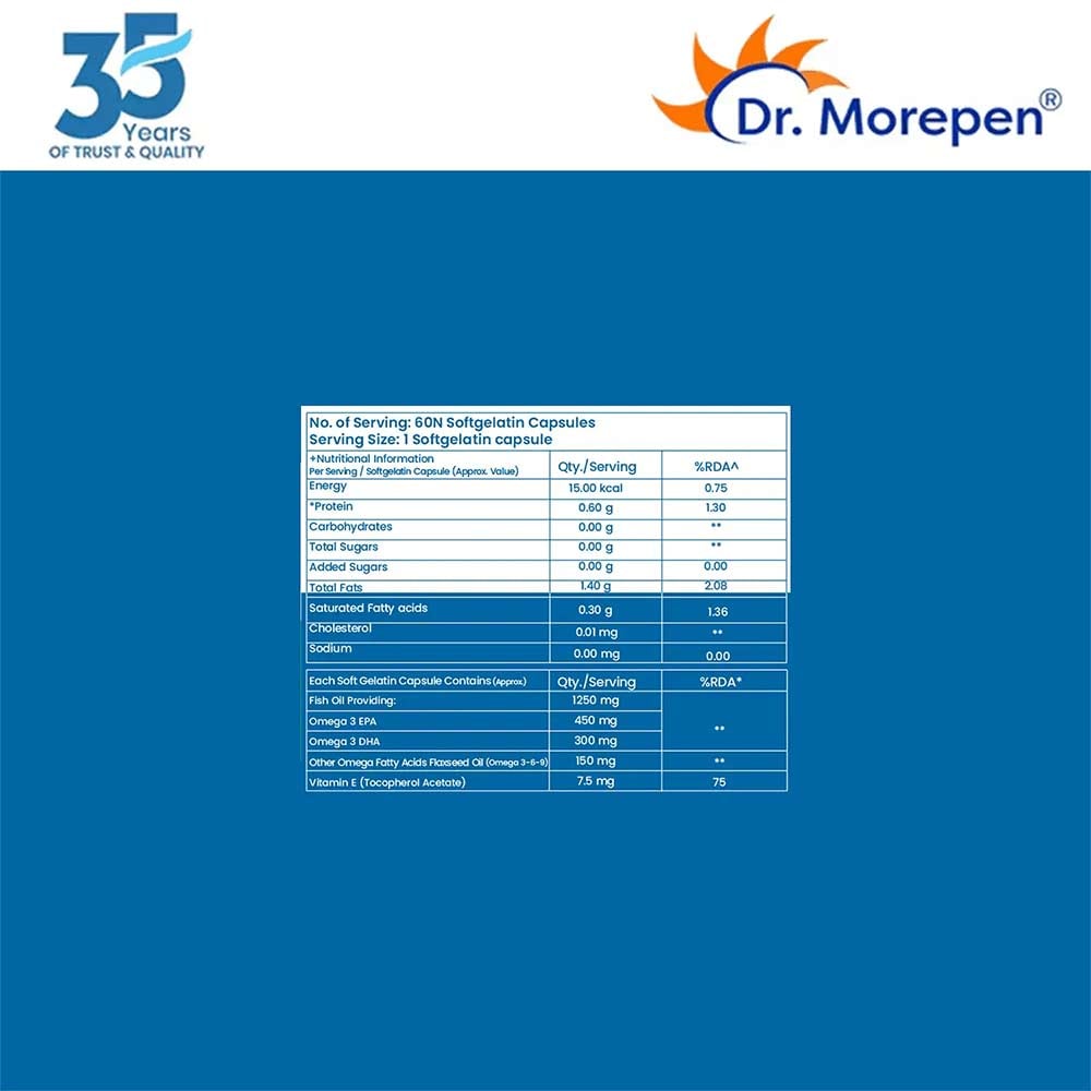 2 - Dr. Morepen Omega-3 Deep Sea Fish Oil Triple Strength (Pack of 2),  60 softgels 