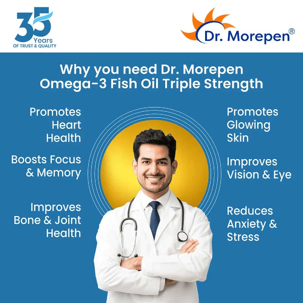 7 - Dr. Morepen Omega-3 Deep Sea Fish Oil Triple Strength (Pack of 2),  60 softgels 
