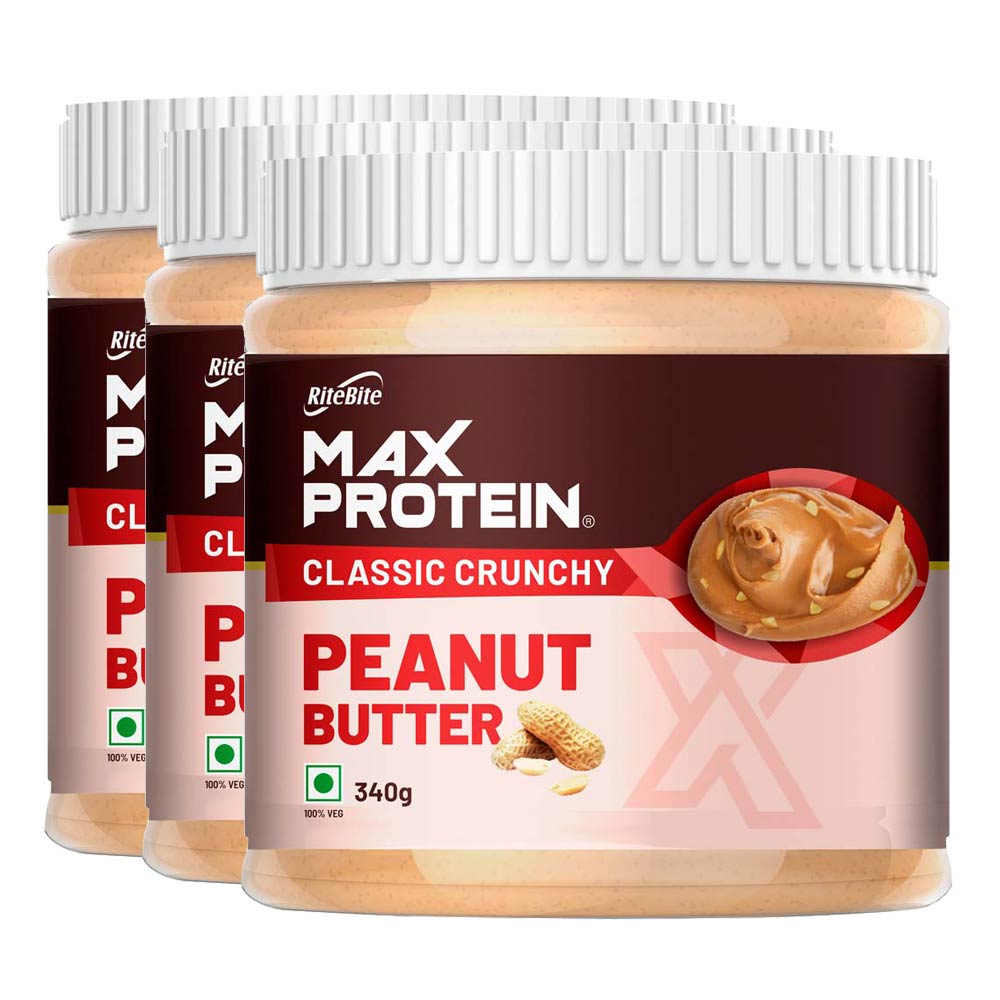 1 - RiteBite Max Protein Peanut Spread,  0.340 kg  Classic Crunchy Pack of 3 