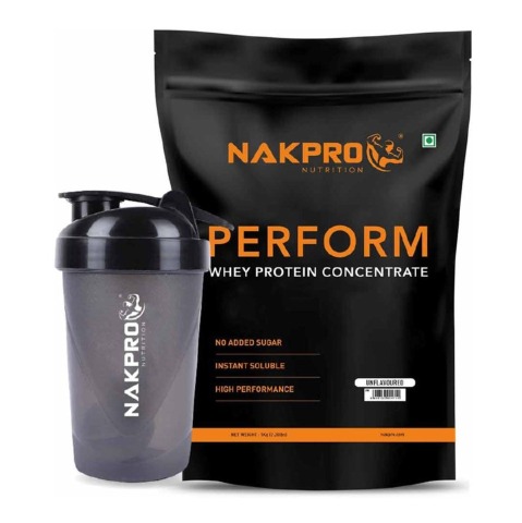 1 - Nakpro Perform Whey Protein Concentrate 2.2 lb & Shaker Bottle 500ml Combo,  2 Piece(s)/Pack  Unflavoured 