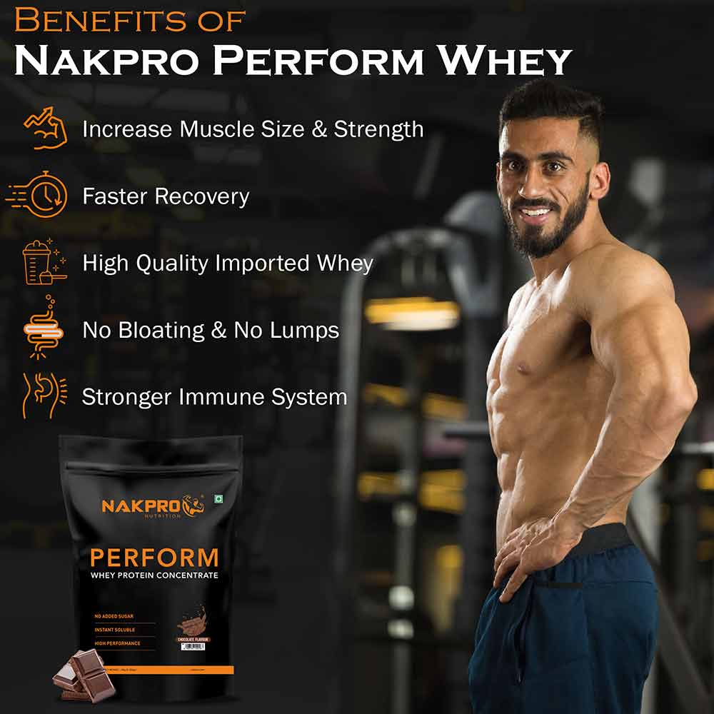 4 - Nakpro Perform Whey Protein Concentrate 2.2 lb & Shaker Bottle 500ml Combo,  2 Piece(s)/Pack  Chocolate 