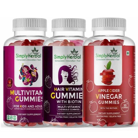 1 - Simply Herbal Multivitamin with Hair Vitamin & Apple Cider Vinegar Combo,  30 gummies  Strawberry & Unflavoured 