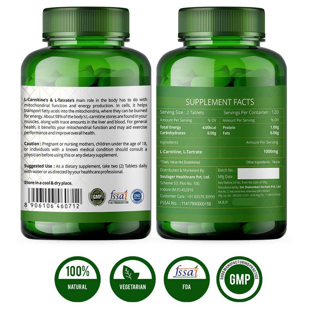 2 - Simply Herbal L-Carnitine with L-Tartrate 1000mg,  120 tablet(s)  Unflavoured (Pack of 3) 