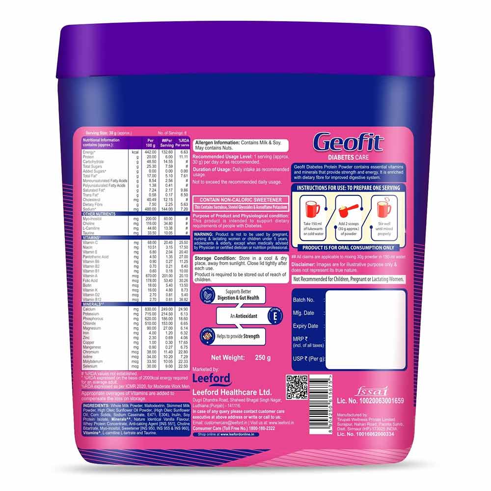2 - Geofit Diabetes Care Protein Powder,  250 g  Vanilla 