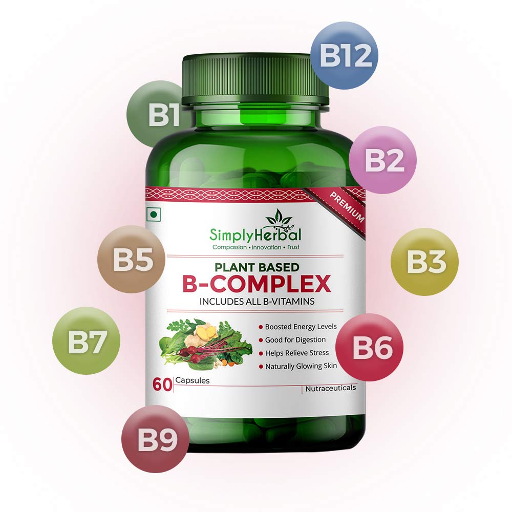 3 - Simply Herbal Plant Based B-Complex,  60 capsules  Unflavoured (Pack of 4) 