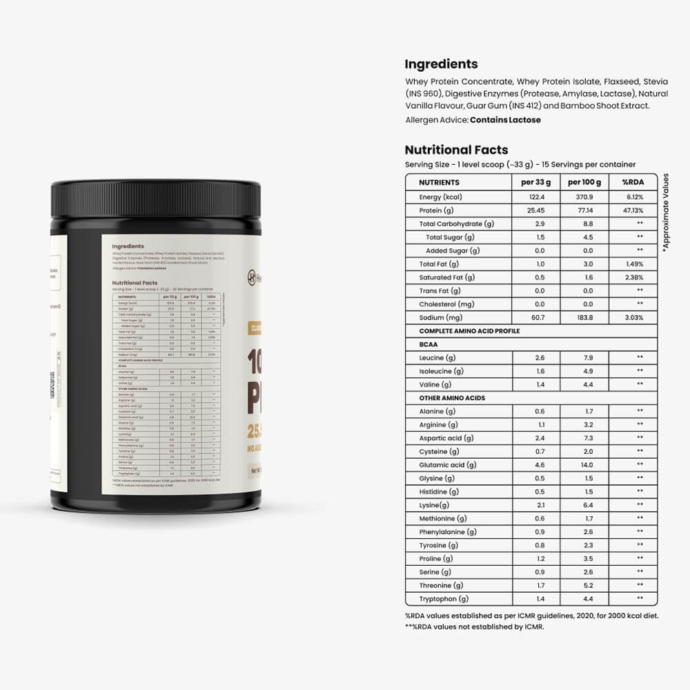 3 - HealthifyMe 100% Whey Protein,  1.1 lb  Classic Vanilla 