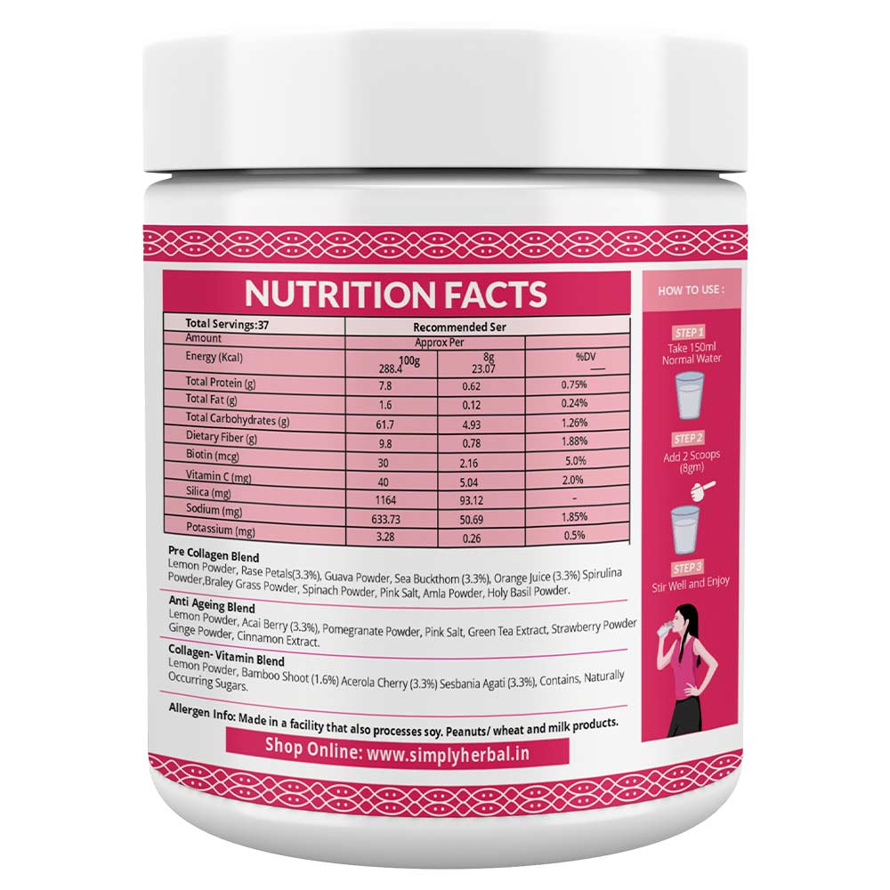 3 - Simply Herbal Collagen Powder 300g & Biotin 90 Capsules Combo,  2 Piece(s)/Pack  Unflavoured 