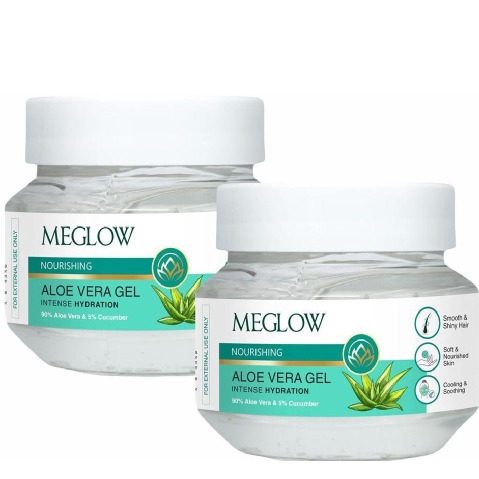 1 - Meglow Aloe Vera Gel,  100 g  Transparent with Aloe Vera & Cucumber (Pack of 2) 