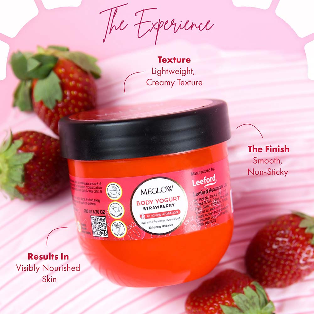 3 - Meglow Body Yogurt,  200 ml  Strawberry for Instant Hydration 