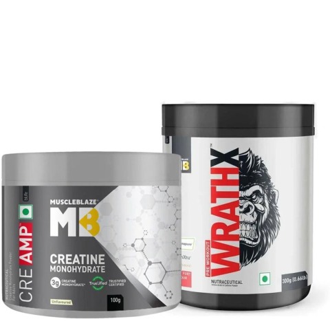 MuscleBlaze Creatine Monohydrate CreAMP 0.22 lb & Pre Workout WrathX 0.66 lb Combo