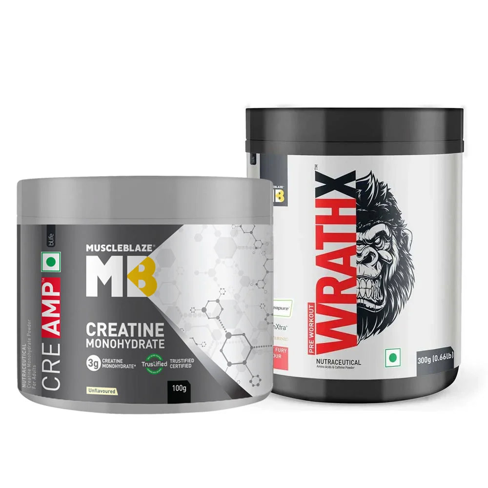 MuscleBlaze Creatine Monohydrate CreAMP 0.22 lb & Pre Workout WrathX 0.66 lb Combo