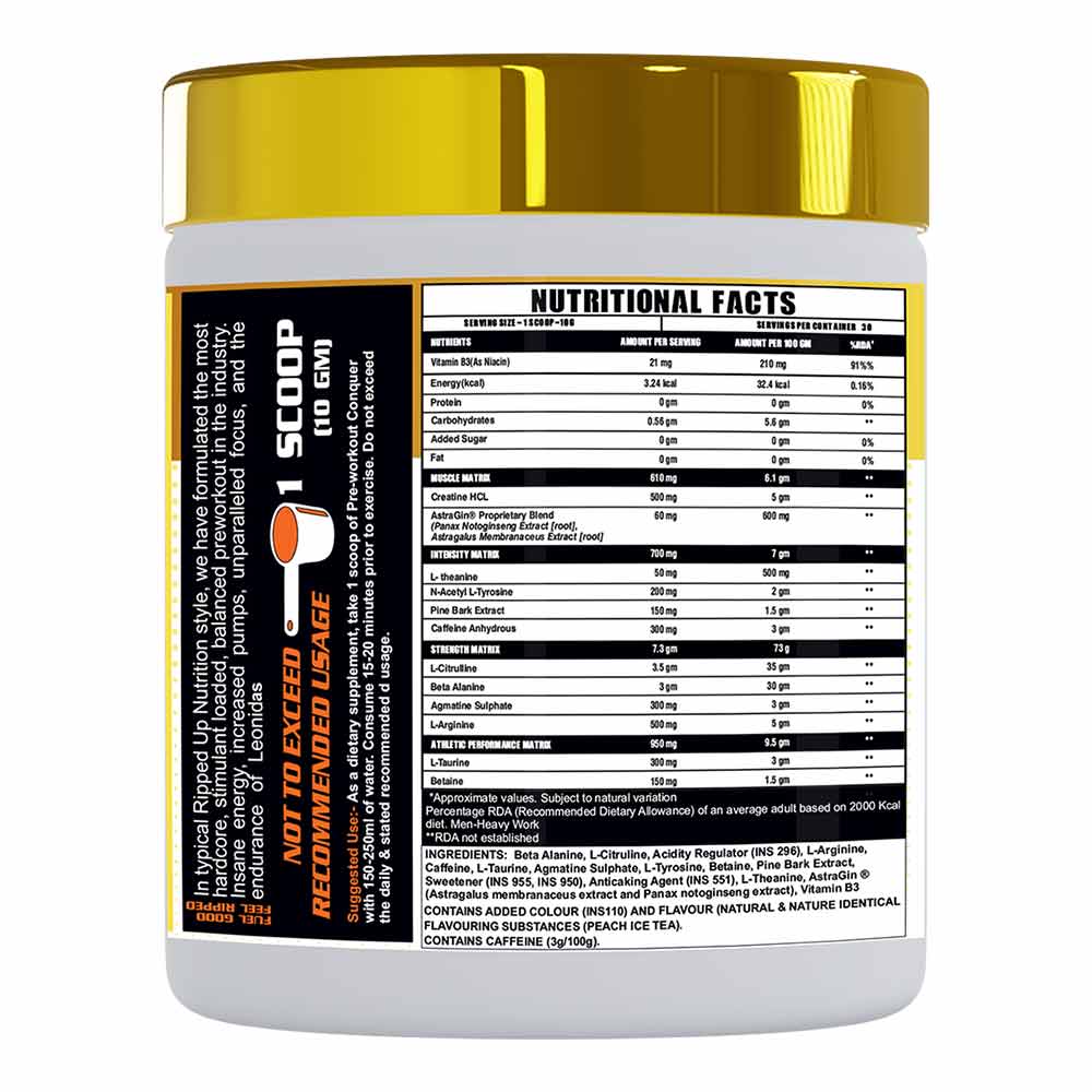 3 - Ripped Up Nutrition Conquer Xtreme Pre-Workout,  0.66 lb  Peach Ice Tea 