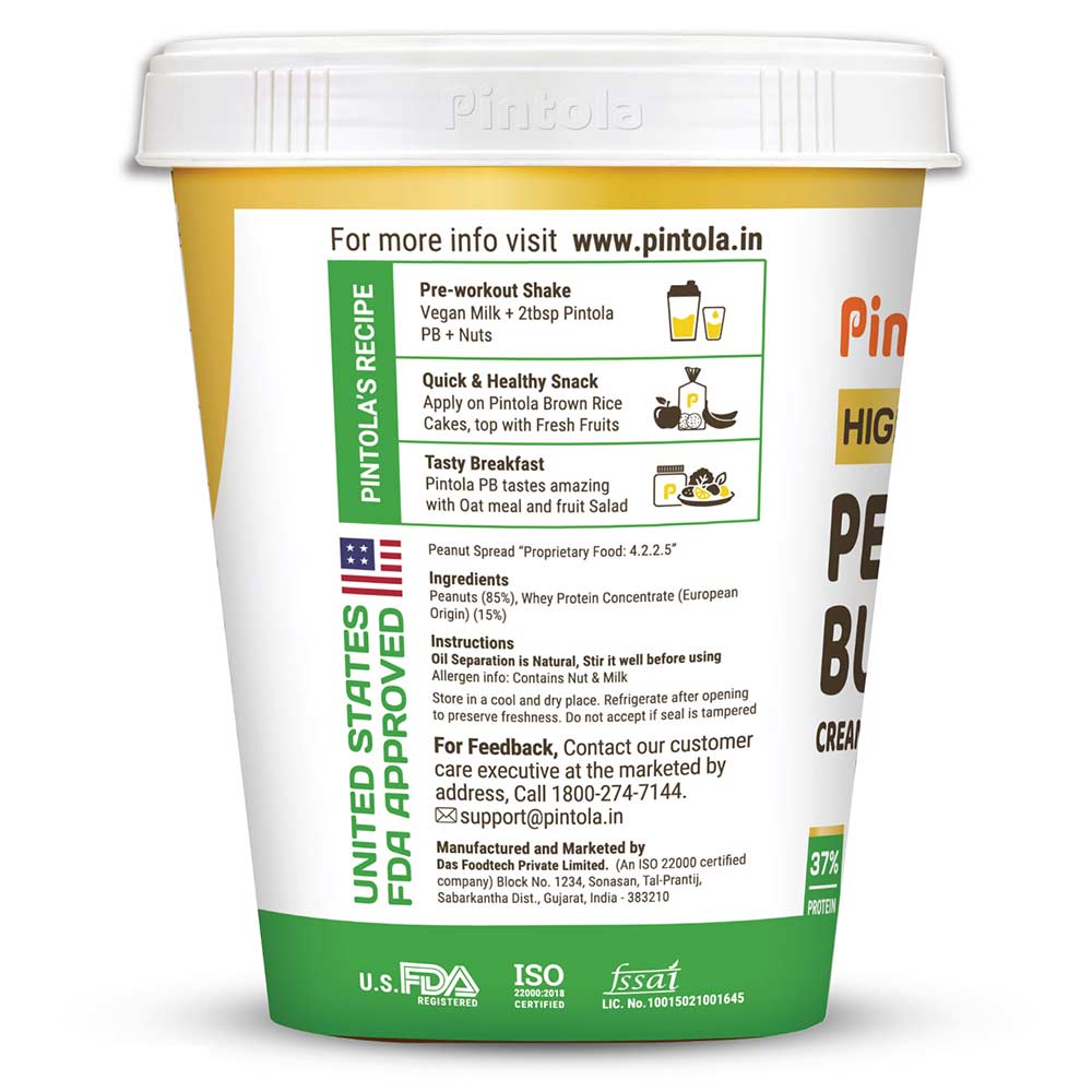 9 - Pintola High Protein Peanut Butter,  0.510 kg  Unsweetened Crunchy 