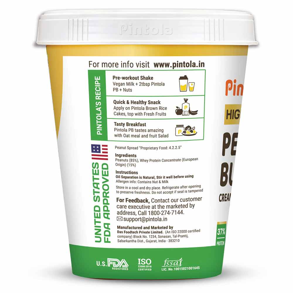 3 - Pintola High Protein Peanut Butter,  0.510 kg  Unsweetened Creamy 